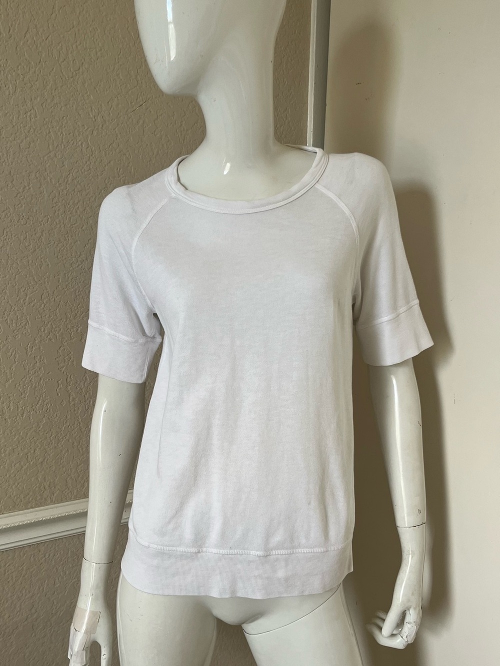 James Perse White Short Raglan Sleeve Crewneck French Terry Sweatshirt Sz 1